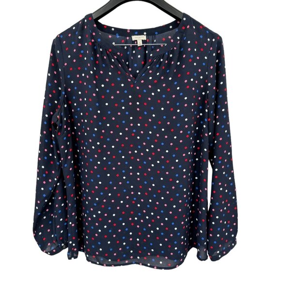 Talbots Tops - Talbots Women's Polka Dot Blouse L Long Sleeve USA Red White Blue Peasant